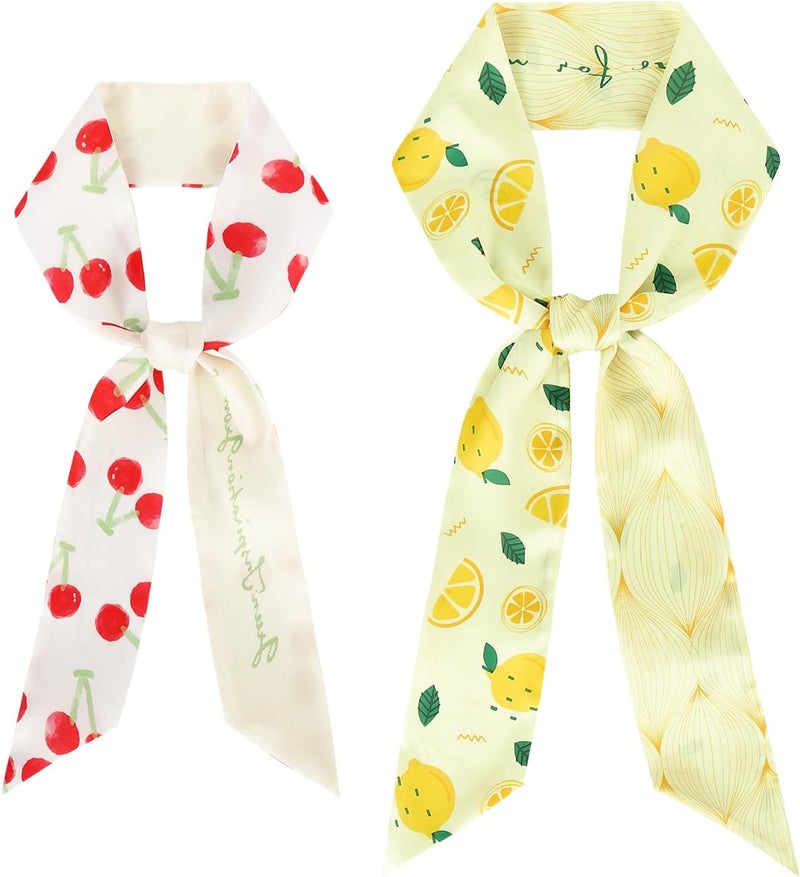 DOCILA Skinny Scarf For Women Fruits Print Silk Hair Head Scarf Small Purse Bag Neck Scarves Headband Handbag Accessories - Image 1